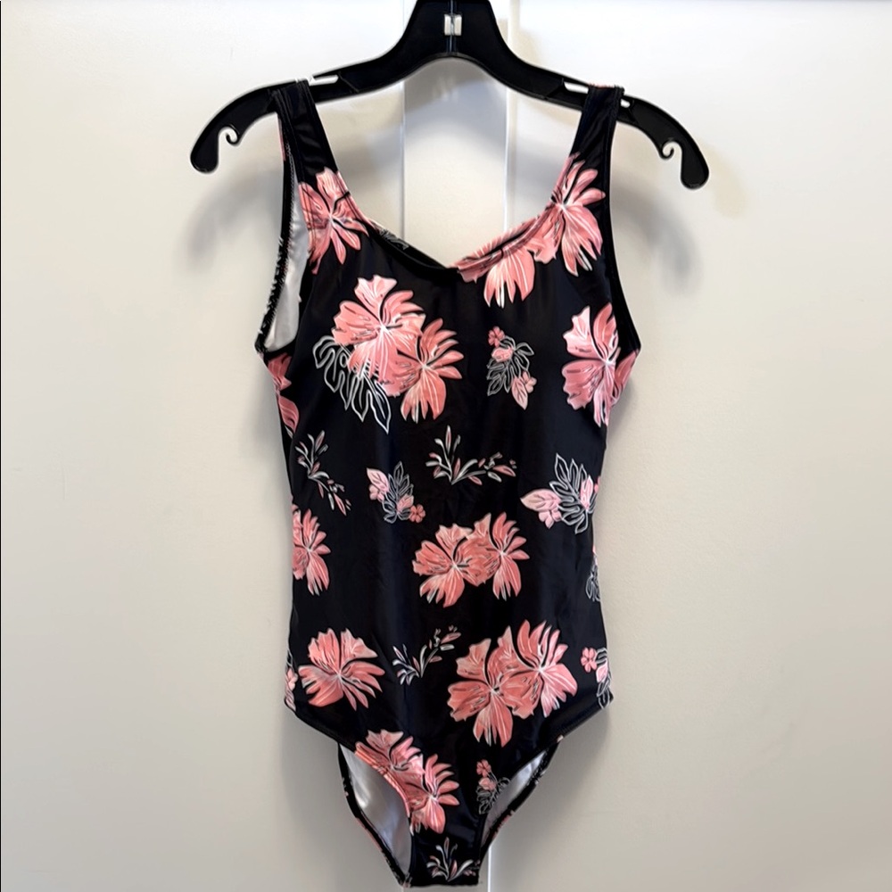 Floral Black and Pink Swimsuit
